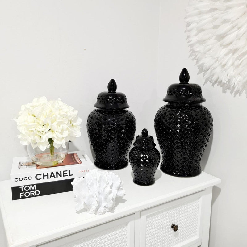 Hamptons Black Lace Ginger Jar - Luxe Coastal Home