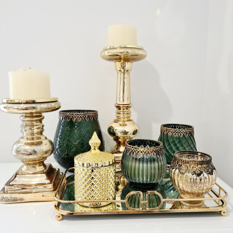 Luxe Gold Pillar Candle Holder Square Base - Luxe Coastal Home