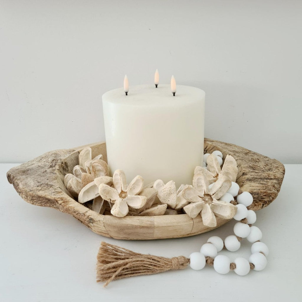 Luxe Pillar Triple Wick Flameless Candle Nordic White - Luxe Coastal Home