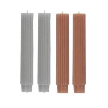 Vogue Ribbed Taper Dinner Candle Set 4 Terracotta. - Luxe Coastal Home